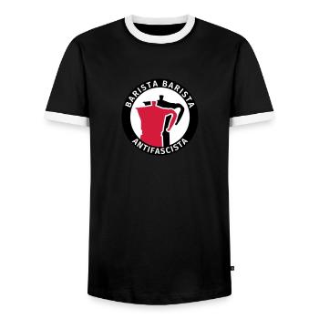 Barista Barista Antifascista - Männer Kontrast-T-Shirt - Schwarz/Weiß - Vorne - AI Model Female 172 light (172cm) & AI Model Male 178 light (178cm)
