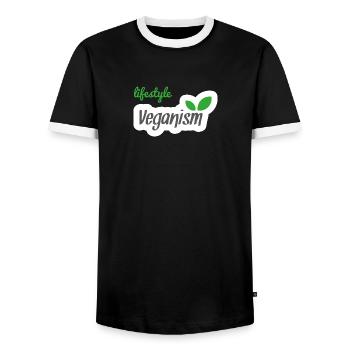 lifestyle veganism vegan veggie vegan - Men's Ringer Shirt - black/white - Front - AI Model Female 172 light (172cm) & AI Model Male 178 light (178cm)