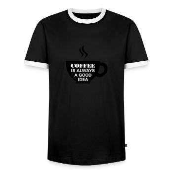 Coffee Is Always A Good Idea - Men's Ringer Shirt - black/white - Front - AI Model Female 172 light (172cm) & AI Model Male 178 light (178cm)