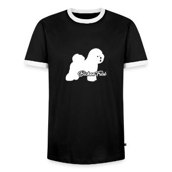 Bichon Frise - T-shirt contrasté Homme - noir/blanc - Devant - AI Model Female 172 light (172cm) & AI Model Male 178 light (178cm)
