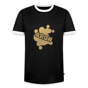 Baby bump Aron - Men's Ringer Shirt - black/white - Front - AI Model Female 172 light (172cm) & AI Model Male 178 light (178cm)
