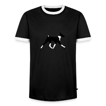 Laufender Basenji - Männer Kontrast-T-Shirt - Schwarz/Weiß - Vorne - AI Model Female 172 light (172cm) & AI Model Male 178 light (178cm)