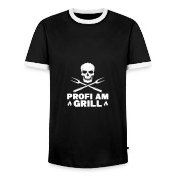 Profi am Grill Grillen Zubehör - Männer Kontrast-T-Shirt - Schwarz/Weiß - Vorne - AI Model Female 172 light (172cm) & AI Model Male 178 light (178cm)