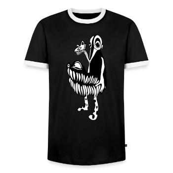 Monster illustration character PUK - Men's Ringer Shirt - black/white - Front - AI Model Female 172 light (172cm) & AI Model Male 178 light (178cm)