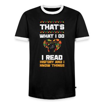 That's What I Do I Read History... - Men's Ringer Shirt - black/white - Front - AI Model Female 172 light (172cm) & AI Model Male 178 light (178cm)