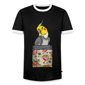 Bird Pet Gift Breast Bag Cockatiel - Men's Ringer Shirt - black/white - Front - AI Model Female 172 light (172cm) & AI Model Male 178 light (178cm)