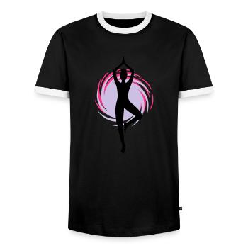 Yoga - Joga - Pilates - Power Yoga - Sport - 3C - Männer Kontrast-T-Shirt - Schwarz/Weiß - Vorne - AI Model Female 172 light (172cm) & AI Model Male 178 light (178cm)