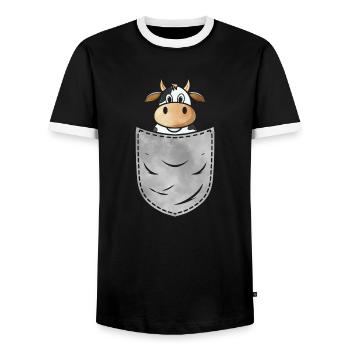 Kuh in der Tasche Tier Brusttasche Kuh Rind - Männer Kontrast-T-Shirt - Schwarz/Weiß - Vorne - AI Model Female 172 light (172cm) & AI Model Male 178 light (178cm)