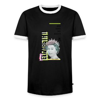 RIP Queen Elizabeth II, God Save the Queen, - Men's Ringer Shirt - black/white - Front - AI Model Female 172 light (172cm) & AI Model Male 178 light (178cm)