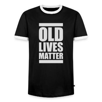 old lives matter quote - Men's Ringer Shirt - black/white - Front - AI Model Female 172 light (172cm) & AI Model Male 178 light (178cm)