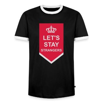 lets stay strangers quote - Men's Ringer Shirt - black/white - Front - AI Model Female 172 light (172cm) & AI Model Male 178 light (178cm)