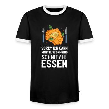 Sorry kann nicht muss Schnitzel essen - Männer Kontrast-T-Shirt - Schwarz/Weiß - Vorne - AI Model Female 172 light (172cm) & AI Model Male 178 light (178cm)