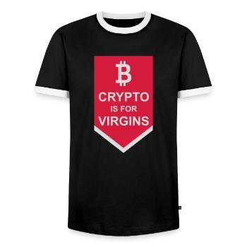 crypto is for virgins - Men's Ringer Shirt - black/white - Front - AI Model Female 172 light (172cm) & AI Model Male 178 light (178cm)