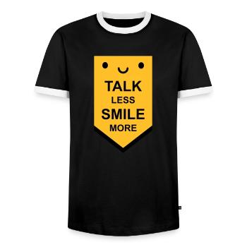 talk less smile more - Men's Ringer Shirt - black/white - Front - AI Model Female 172 light (172cm) & AI Model Male 178 light (178cm)