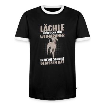 Hund Weimaraner - Männer Kontrast-T-Shirt - Schwarz/Weiß - Vorne - AI Model Female 172 light (172cm) & AI Model Male 178 light (178cm)