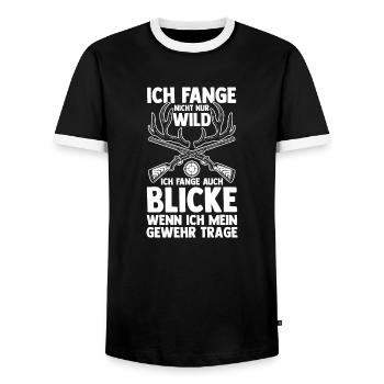 Hunting Hunting Deer Hunting Wild Boar Hunting Hunter - Men's Ringer Shirt - black/white - Front - AI Model Female 172 light (172cm) & AI Model Male 178 light (178cm)