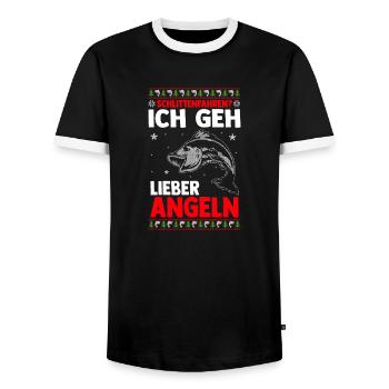 Santa Claus Fishing Christmas Party Christmas - Men's Ringer Shirt - black/white - Front - AI Model Female 172 light (172cm) & AI Model Male 178 light (178cm)