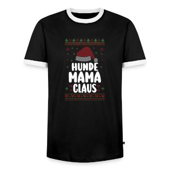 Christmas Santa Claus Dog Mom Claus - Men's Ringer Shirt - black/white - Front - AI Model Female 172 light (172cm) & AI Model Male 178 light (178cm)