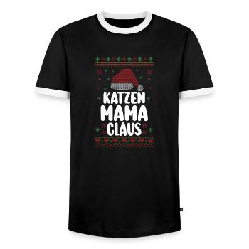 Christmas Santa Claus Cat Mom Claus - Men's Ringer Shirt - black/white - Front - AI Model Female 172 light (172cm) & AI Model Male 178 light (178cm)