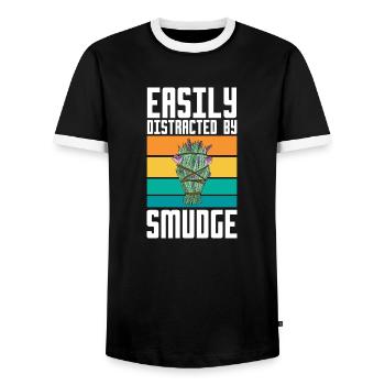 Easily Distracted By Smudge Burning Herbs Smudging - Men's Ringer Shirt - black/white - Front - AI Model Female 172 light (172cm) & AI Model Male 178 light (178cm)