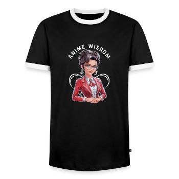 Anime Wisdom - Men's Ringer Shirt - black/white - Front - AI Model Female 172 light (172cm) & AI Model Male 178 light (178cm)