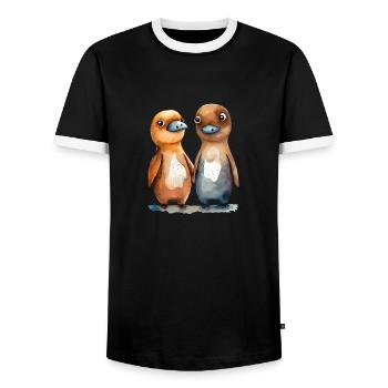 Platypus pair watercolor - Men's Ringer Shirt - black/white - Front - AI Model Female 172 light (172cm) & AI Model Male 178 light (178cm)