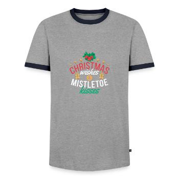 Christmas Wishes & Mistletoe Kisses Christmas - Men's Ringer Shirt - grey/navy  - Front - AI Model Female 172 light (172cm) & AI Model Male 178 light (178cm)