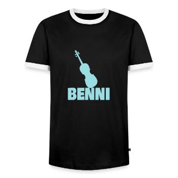 Benni as viola - Men's Ringer Shirt - black/white - Front - AI Model Female 172 light (172cm) & AI Model Male 178 light (178cm)
