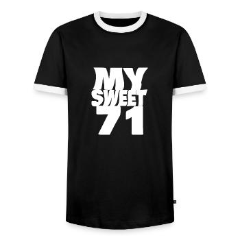 Sweet 71 - Men's Ringer Shirt - black/white - Front - AI Model Female 172 light (172cm) & AI Model Male 178 light (178cm)