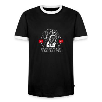 GROSSER SCHWEIZER SENNENHUND Hunde Wilsigns - Men's Ringer Shirt - black/white - Front - AI Model Female 172 light (172cm) & AI Model Male 178 light (178cm)