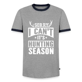 Désolé je ne peux pas c'est la saison de chasse - T-shirt contrasté Homme - gris/marine  - Devant - AI Model Female 172 light (172cm) & AI Model Male 178 light (178cm)