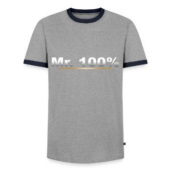 Mr. 100 Percent - Perfectionist - Men's Ringer Shirt - grey/navy  - Front - AI Model Female 172 light (172cm) & AI Model Male 178 light (178cm)