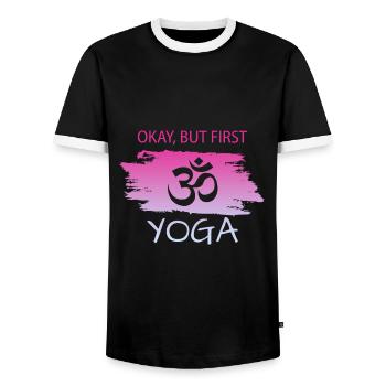 Yoga - Männer Kontrast-T-Shirt - Schwarz/Weiß - Vorne - AI Model Female 172 light (172cm) & AI Model Male 178 light (178cm)
