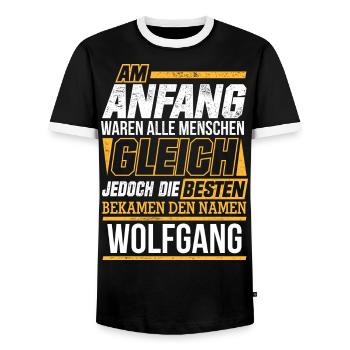 WOLFGANG - Die Besten - Männer Kontrast-T-Shirt - Schwarz/Weiß - Vorne - AI Model Female 172 light (172cm) & AI Model Male 178 light (178cm)