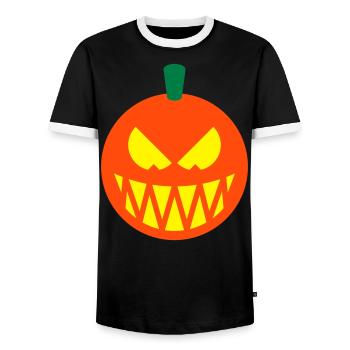 Halloween Kürbis (Kürbislaterne / Emoticon / 3C) - Männer Kontrast-T-Shirt - Schwarz/Weiß - Vorne - AI Model Female 172 light (172cm) & AI Model Male 178 light (178cm)