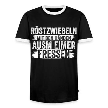 Röstzwiebeln - Männer Kontrast-T-Shirt - Schwarz/Weiß - Vorne - AI Model Female 172 light (172cm) & AI Model Male 178 light (178cm)