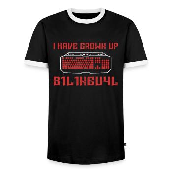i have grown up bilingual 1337 - Gamer sayings - Men's Ringer Shirt - black/white - Front - AI Model Female 172 light (172cm) & AI Model Male 178 light (178cm)