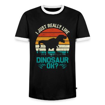 I just really Like Dinosaur ok - Dinosaurs - Men's Ringer Shirt - black/white - Front - AI Model Female 172 light (172cm) & AI Model Male 178 light (178cm)