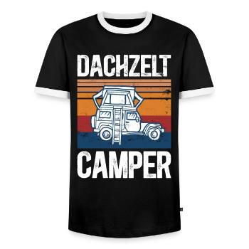Dachzelt Camper | Autozelt Campingurlaub Retro - Männer Kontrast-T-Shirt - Schwarz/Weiß - Vorne - AI Model Female 172 light (172cm) & AI Model Male 178 light (178cm)