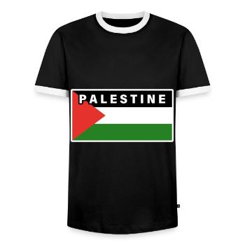 Flagge von Palästina - Männer Kontrast-T-Shirt - Schwarz/Weiß - Vorne - AI Model Female 172 light (172cm) & AI Model Male 178 light (178cm)