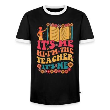 Hi It's me I'm the teacher funny groovy - Men's Ringer Shirt - black/white - Front - AI Model Female 172 light (172cm) & AI Model Male 178 light (178cm)