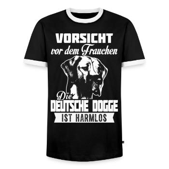 Die DEUTSCHE DOGGE ist harmlos - Männer Kontrast-T-Shirt - Schwarz/Weiß - Vorne - AI Model Female 172 light (172cm) & AI Model Male 178 light (178cm)