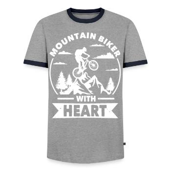 Les vététistes avec cœur sur la montagne - T-shirt contrasté Homme - gris/marine  - Devant - AI Model Female 172 light (172cm) & AI Model Male 178 light (178cm)
