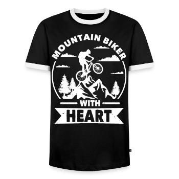 Mountain bikers with heart on the mountain - Men's Ringer Shirt - black/white - Front - AI Model Female 172 light (172cm) & AI Model Male 178 light (178cm)