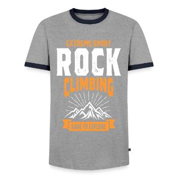 Rock Climbing Design - Men's Ringer Shirt - grey/navy  - Front - AI Model Female 172 light (172cm) & AI Model Male 178 light (178cm)
