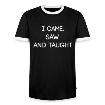 Teacher teacher professor funny saying present - Men's Ringer Shirt - black/white - Front - AI Model Female 172 light (172cm) & AI Model Male 178 light (178cm)