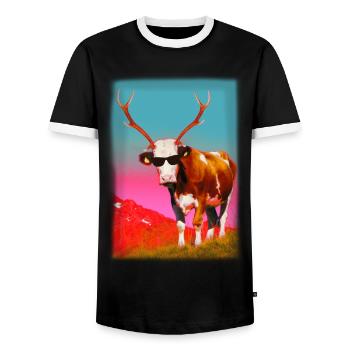 HIRSCH - KUH - APRES SKI - Männer Kontrast-T-Shirt - Schwarz/Weiß - Vorne - AI Model Female 172 light (172cm) & AI Model Male 178 light (178cm)