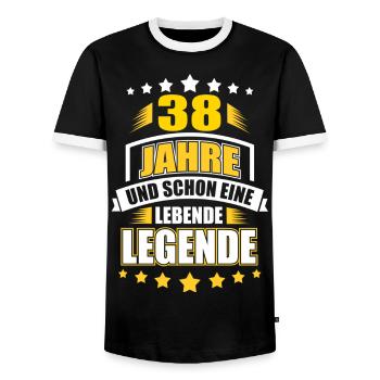 38 - Männer Kontrast-T-Shirt - Schwarz/Weiß - Vorne - AI Model Female 172 light (172cm) & AI Model Male 178 light (178cm)