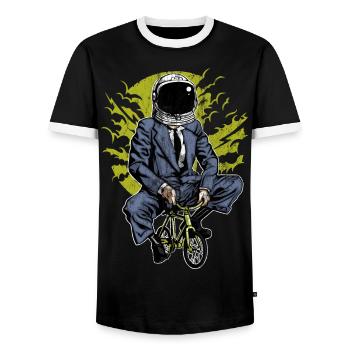 GO TO THE MOON - Astronaut cyclist gift - Men's Ringer Shirt - black/white - Front - AI Model Female 172 light (172cm) & AI Model Male 178 light (178cm)