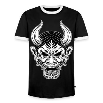 Schädel Skull Horror Japan Halloween Geisha - Men's Ringer Shirt - black/white - Front - AI Model Female 172 light (172cm) & AI Model Male 178 light (178cm)